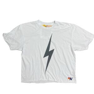 Aviator Nation Women's M White Bolt Boyfriend Short Sleeve T-Shirt EUC